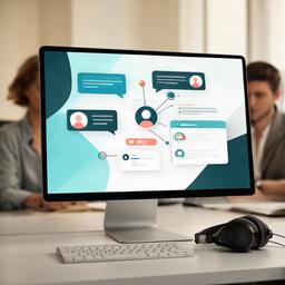 Communicatieplatform met teamgesprek op een kantoorcomputer
